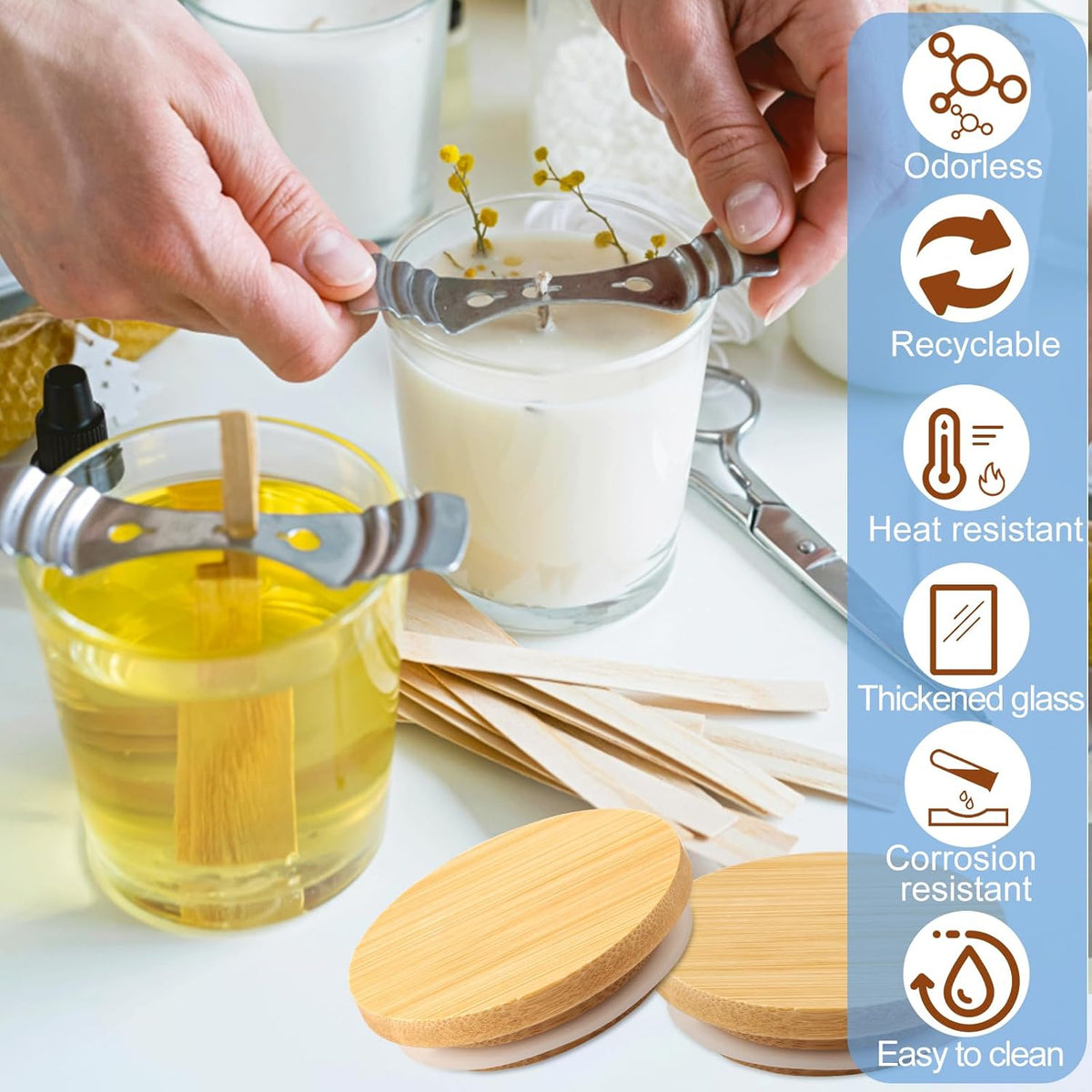 CONNOO 8 Pack 14 OZ Clear Glass Candle Jars with Bamboo Lids for Making Candles, Large Size Empty