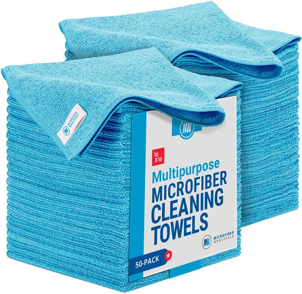 Microfiber Wholesale 16" x 16" All Purpose Towels - 50 Pack - Reusable Wash Cloths, Dust, Kitchen