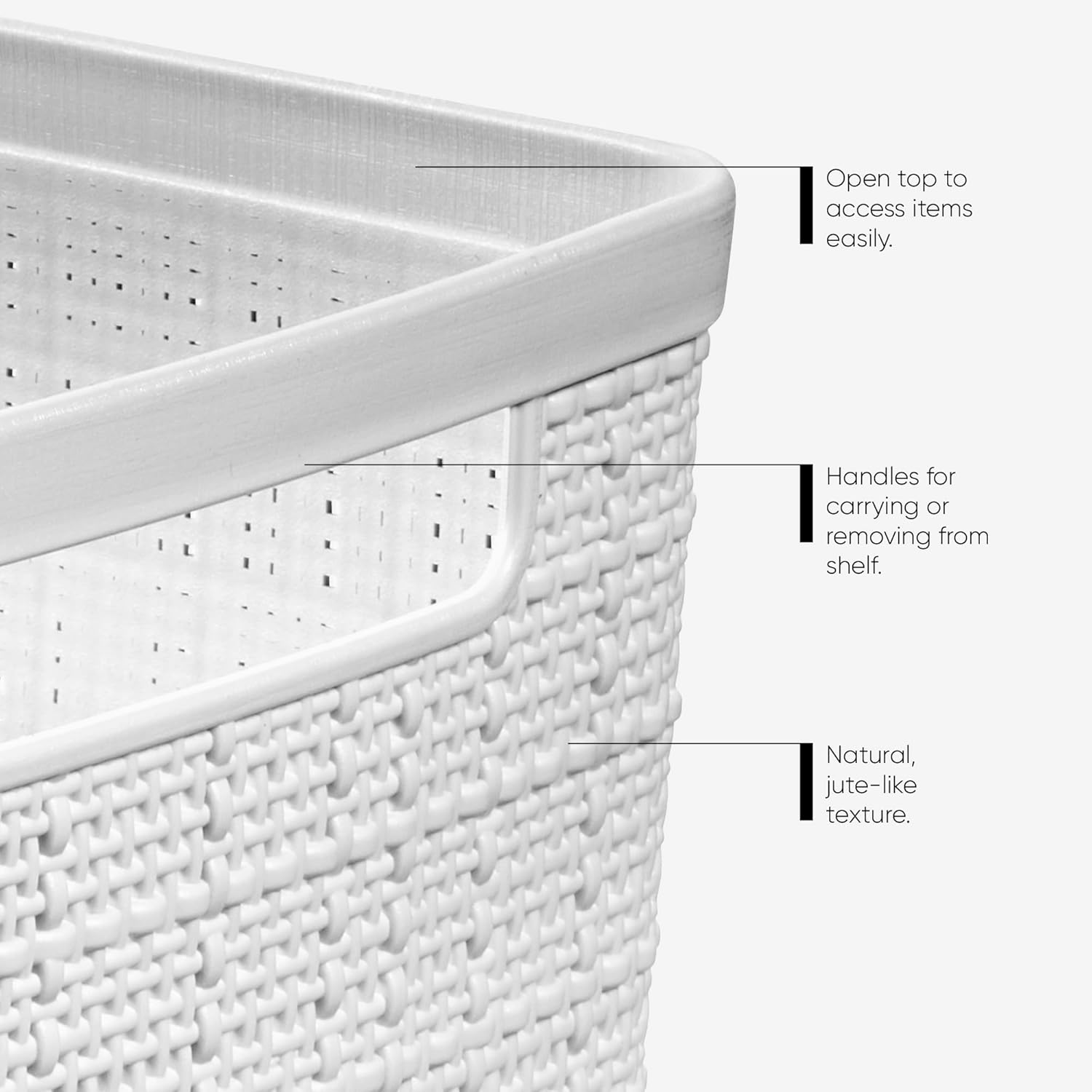 Curver Set of 4 Jute Large Decorative Plastic Organization and Storage Baskets, Perfect Bins for