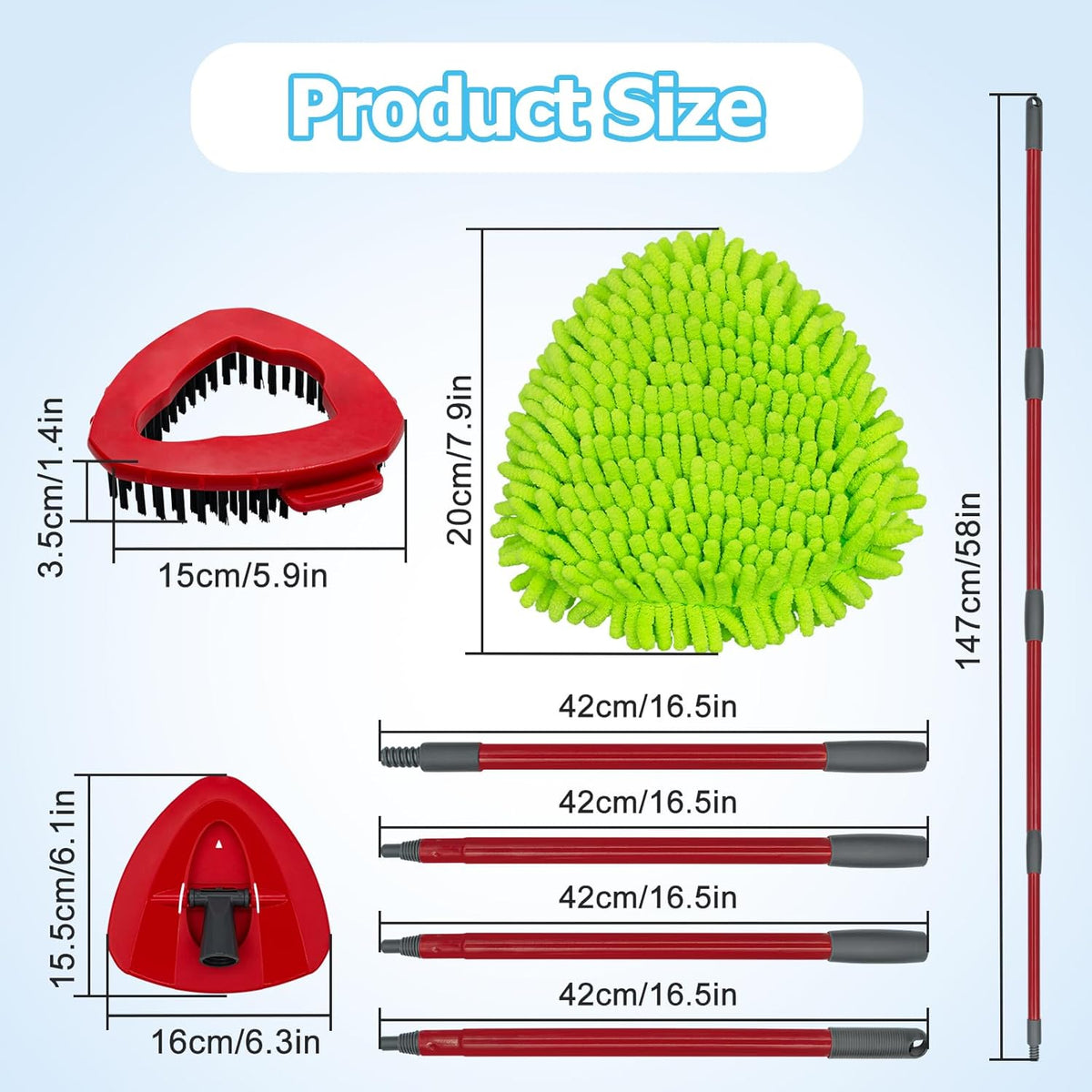 Spin Mop Handle, Mop Replace Heads, Scrubber Head and Base Replacement for O-Cedar EasyWring 1 Tank