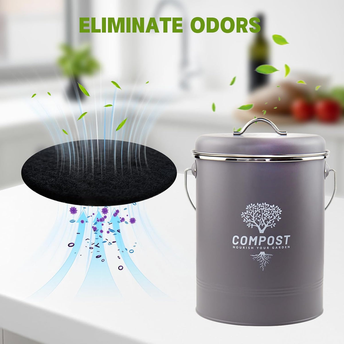 12 Pack - 6.7 Inch Round Compost Bin Charcoal Filters,Extra Thick Activated Carbon Charcoal Filters