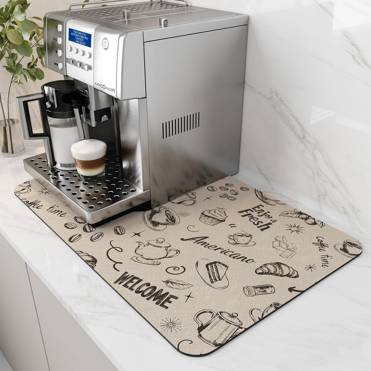 AMOAMI Coffee Mat Hide Stain Rubber Backed Absorbent Dish Drying Mat for Kitchen Counter - Fits