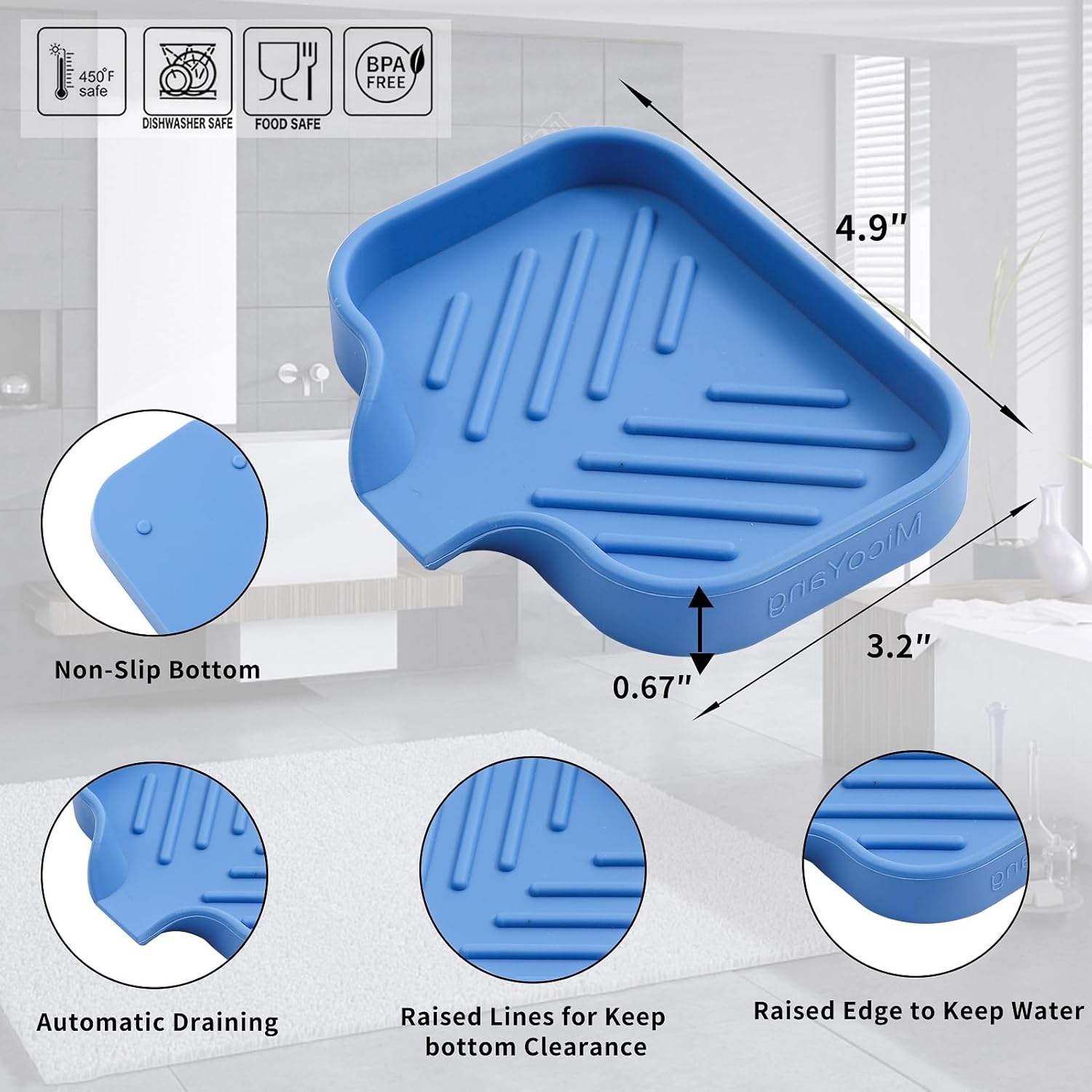 Silicone Bathroom Soap Dishes with Drain Spout-Bathroom and Kitchen Sink Organizer,Sponge