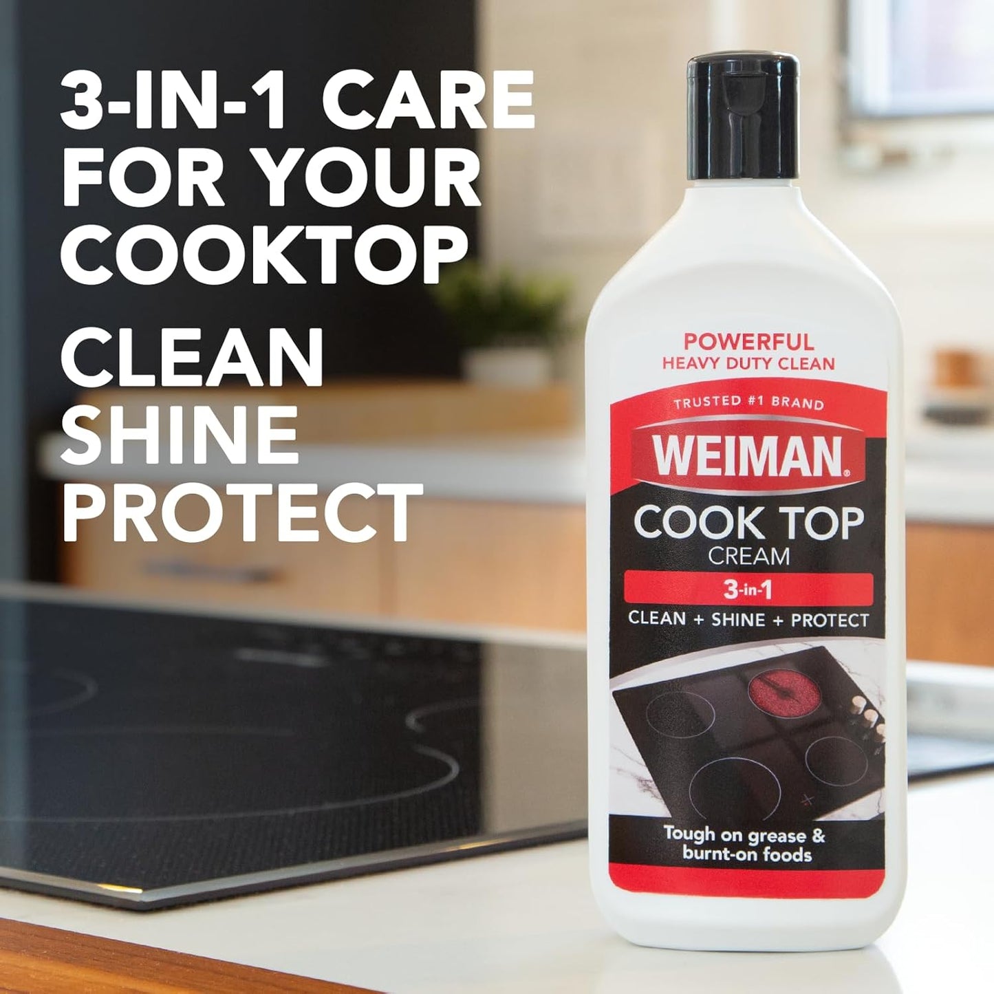 Weiman Ceramic and Glass Cooktop Cleaner - Heavy Duty Cleaner and Polish (10 Ounce Bottle and 3