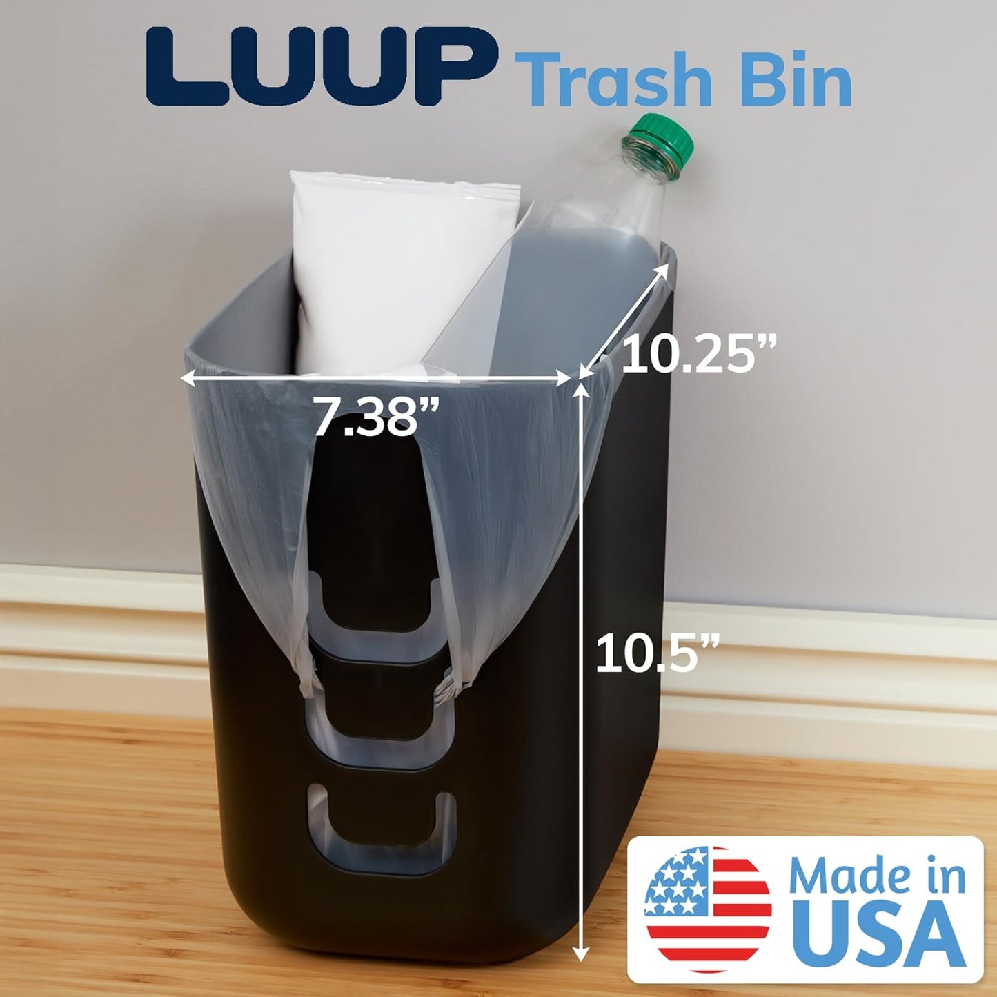 STORi Luup Bathroom Wastebasket, Secure Grocery Bags, Plastic Garbage Container for Vanity, Laundry