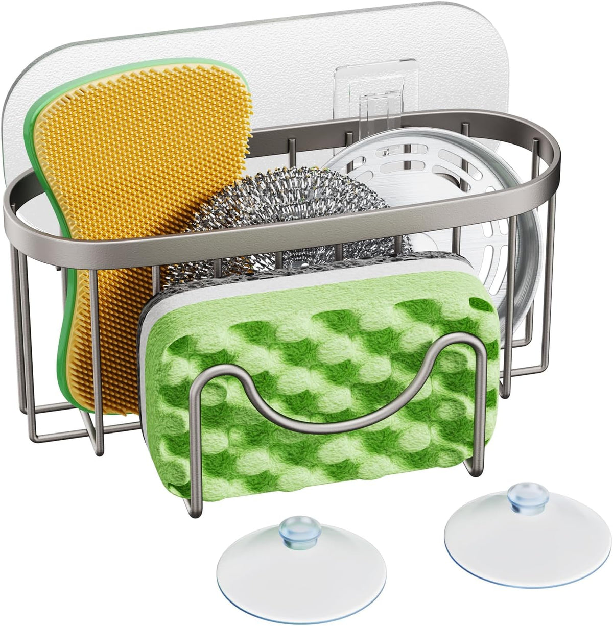 HapiRm Multifunctional Kitchen Sponge Holder with Unique M-Shaped, 2 Installation Ways Sink Caddy