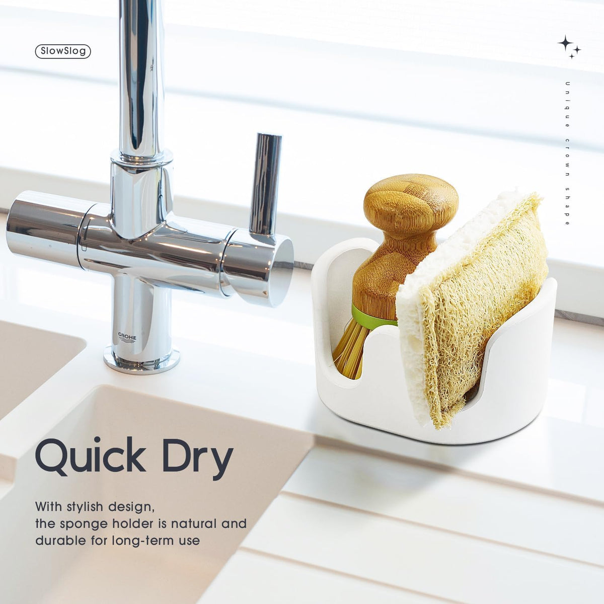 2 Pack Double Sponge Holder, Diatomite Stone Absorbent Sponge Stand for Kitchen Sink - Quick Dry