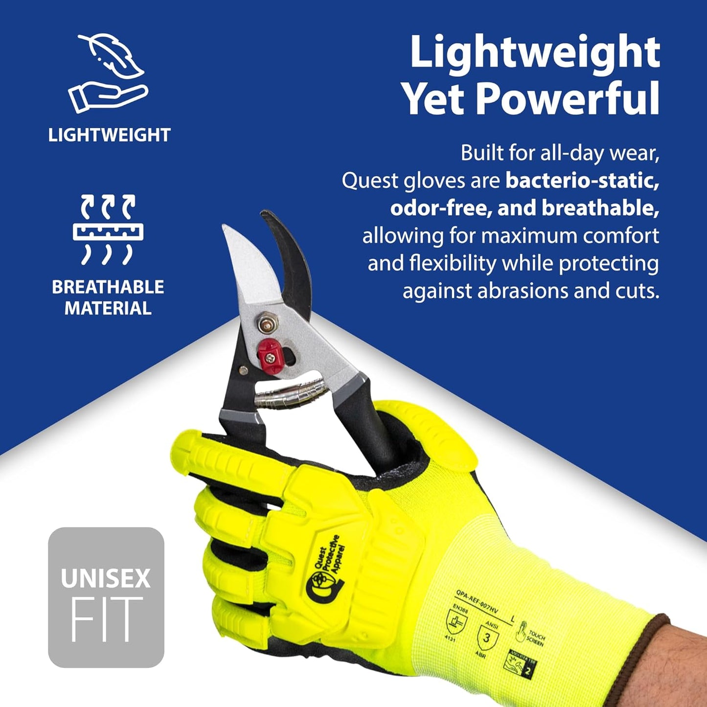 Quest Protective Apparel - High Visibility Cut Resistant Work Gloves - Puncture Resistant Safety