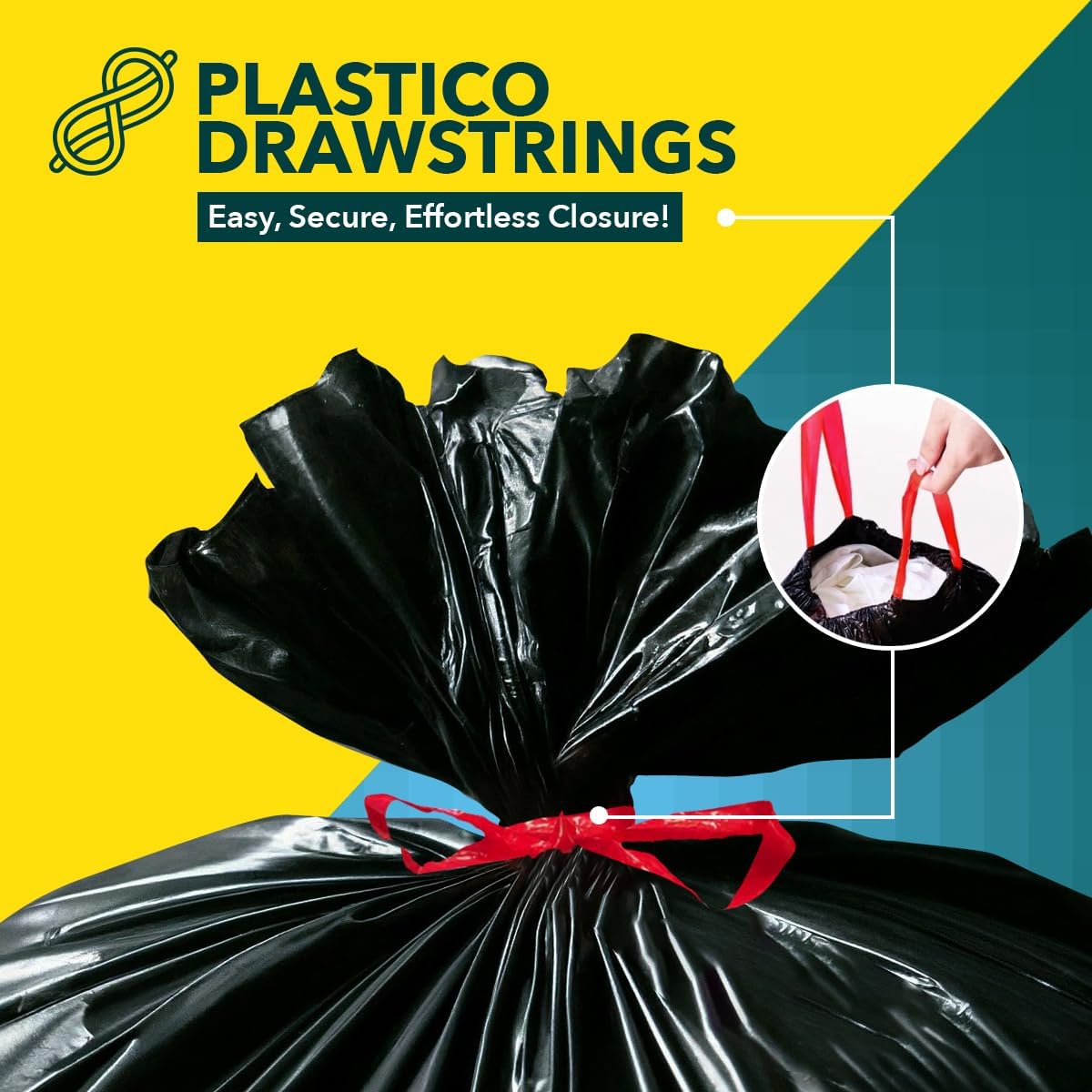 Plastico Extra Tall Kitchen Trash Bags - 18 Gallon, Black, 36 Garbage Bags, Extra Strong, Easy