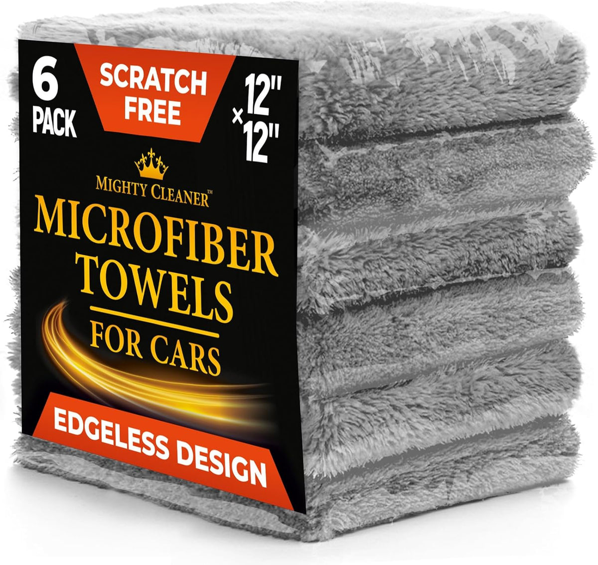 Edgeless Microfiber Towels for Cars – 6pk (12”x12”) - 540 GSM - Super Soft Detailing & Buffing