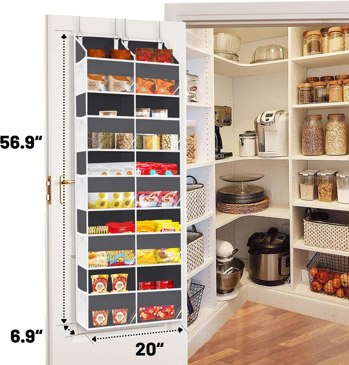 Over the Door Organizer 5 Tiers, Extra Large Behind Door Storage of 10 Compartments, 80 lbs Weight