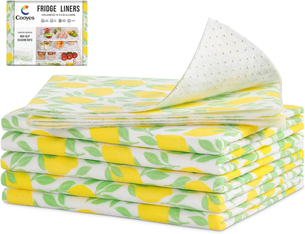 Cooyes 6 Pack Polyester Shelf Liners for Kitchen Cabinets, 12" × 24", Non-Slip Refrigerator Liners