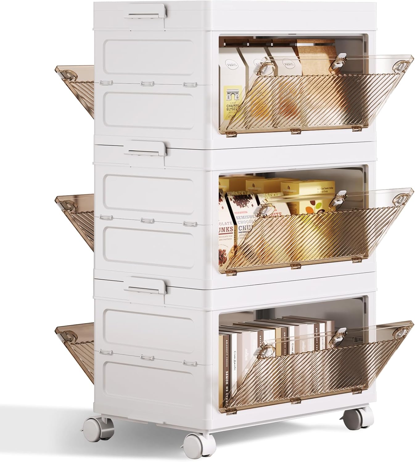 QudraKast 3-Tier Stackable Plastic Storage Bins - 67QT Stackable Storage Bins - Closet Organization