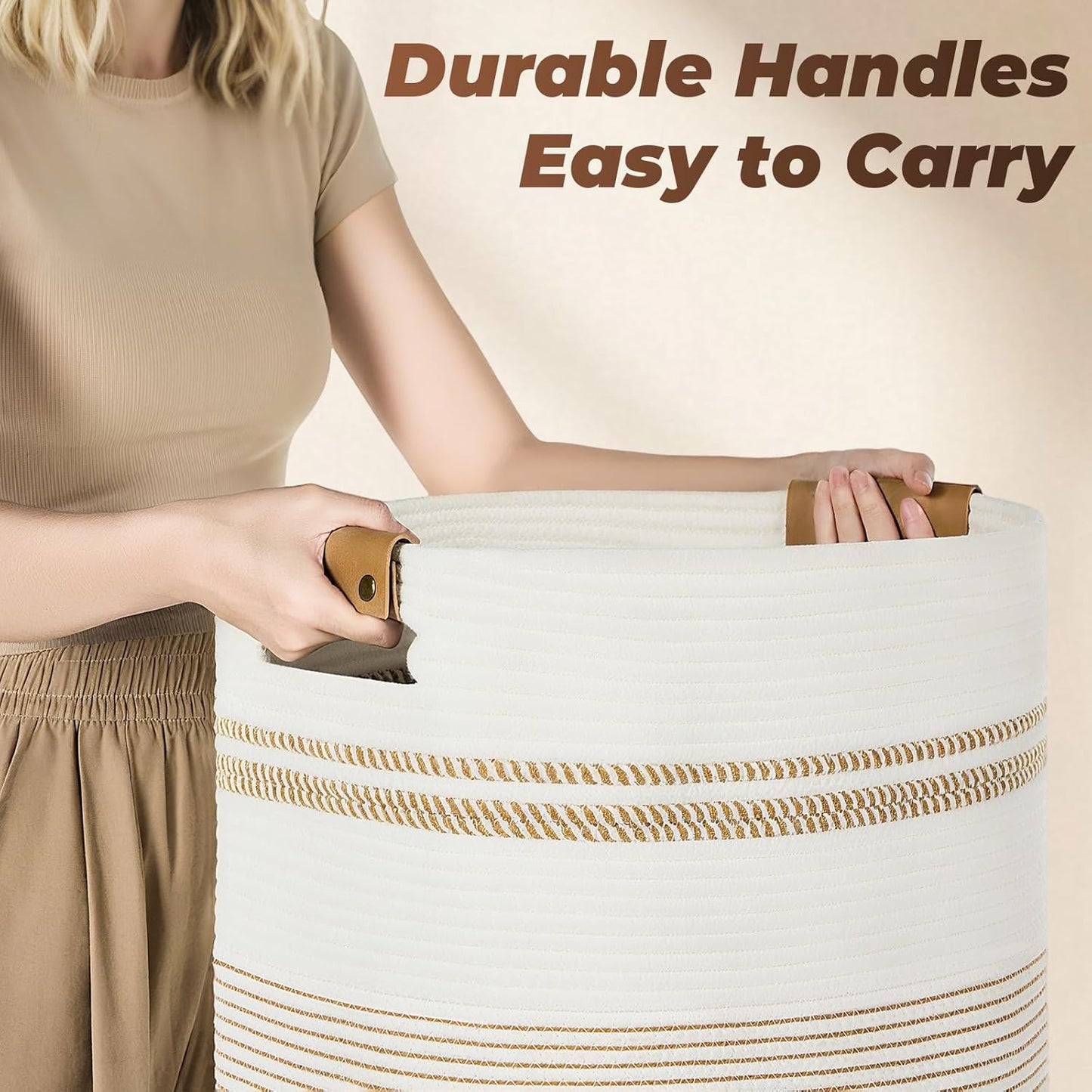 Laundry Basket with Handles - Blanket Basket & Hampers for Bedroom Aesthetic, Laundry Hamper &