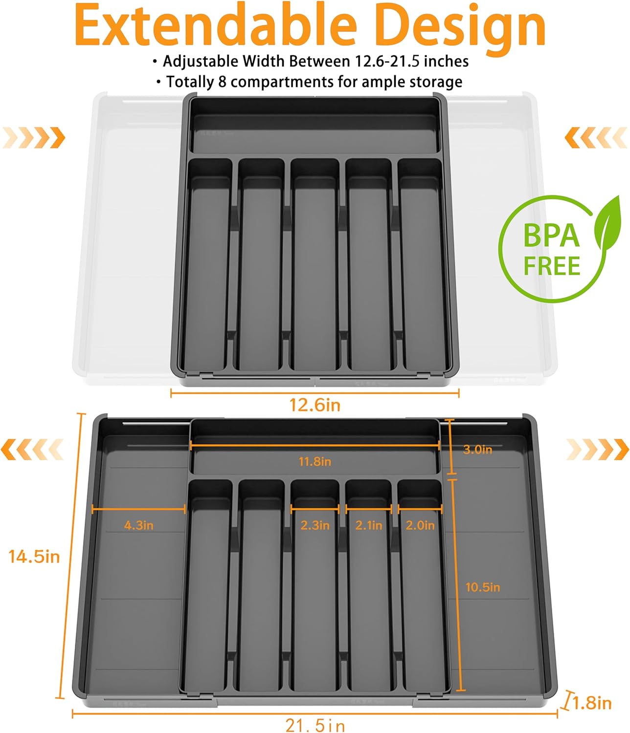 Silverware Drawer Organizer, Expandable Utensil Tray for Kitchen Drawers, BPA Free Flatware and