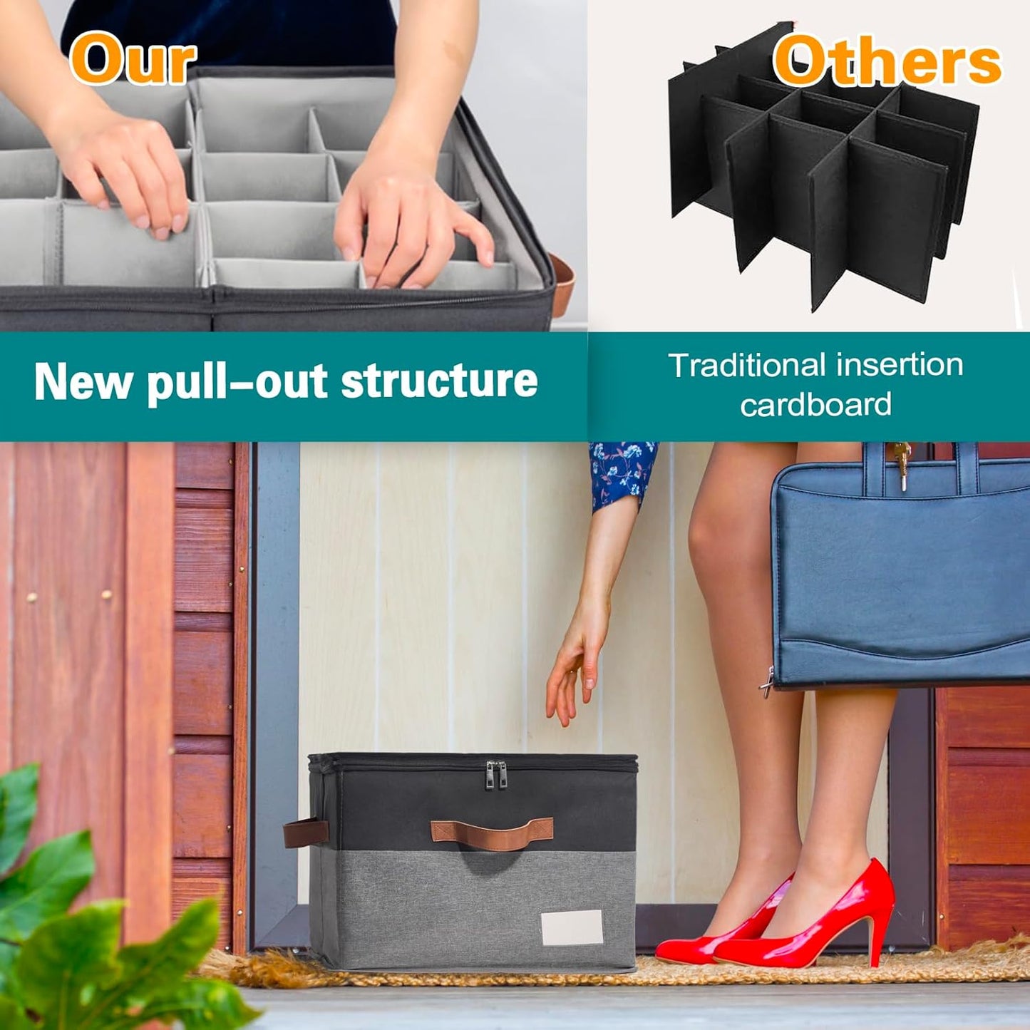 Shoe Organizer for Closet, Foldable Shoe Storage Bins with Clear Cover, Space Saving Shoes Holder
