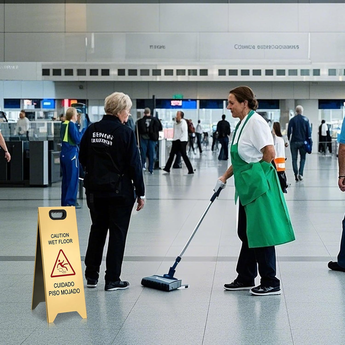 2 Pcs 24 Inch Stainless Steel Wet Floor Sign, Heavy Duty Caution Wet Floor Sign Double Sided