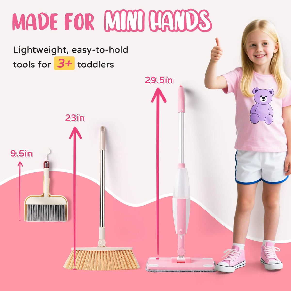 Kids Cleaning Toy Set,Pink Mini Spray Mop Montessori Toys Pretend Play Cleaning Tool for Toddlers
