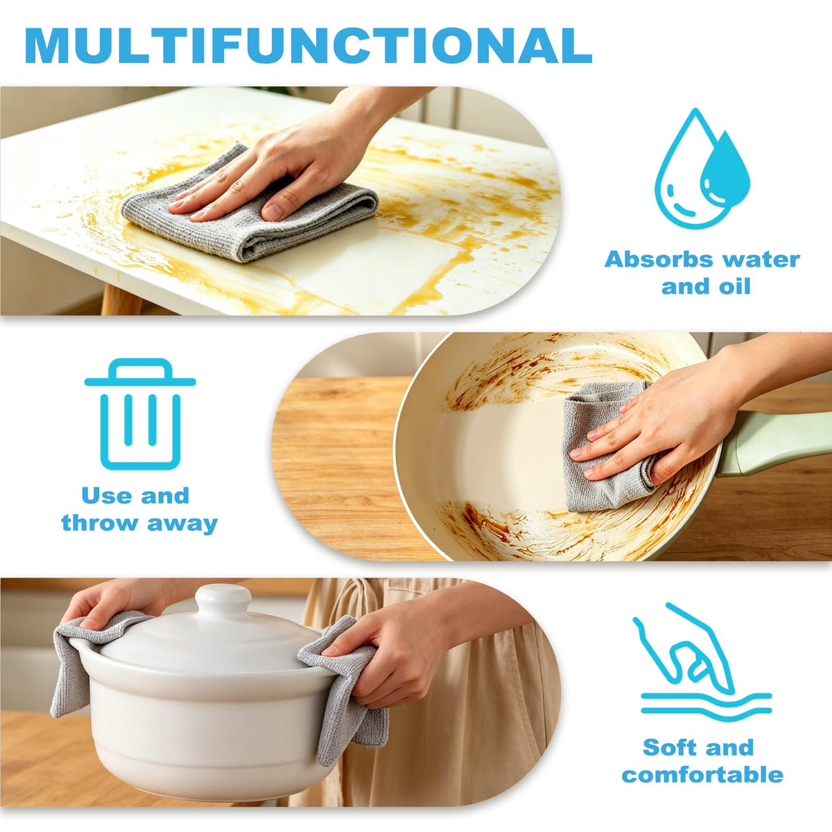 Puomue 55 Pack Microfiber Cleaning Cloth Roll, Tear Away Reusable Paper Towels, 11" X 9", Ultra