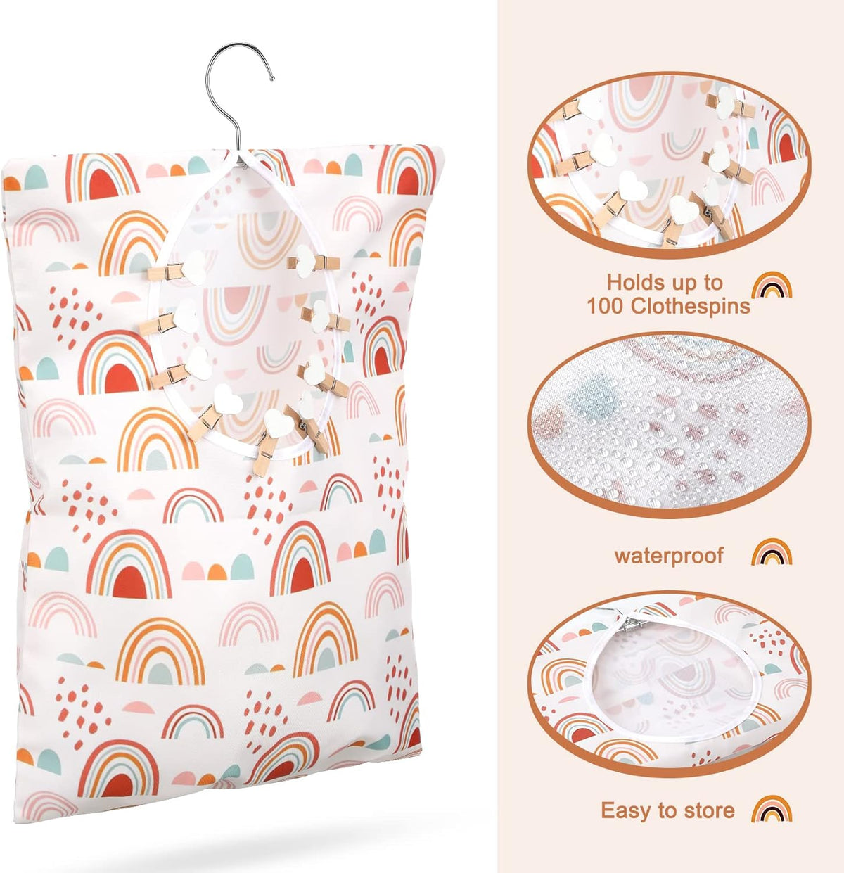 Woanger 2 Pcs Clothes Pin Bag Clothespin Holder 15 x 11 in to Hang on Line Clothes Pin Hanging Bag
