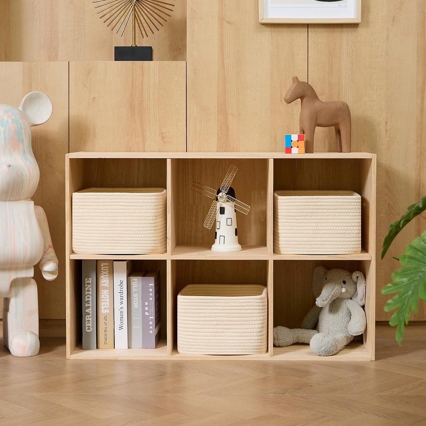 Small Organizing Baskets for Cubes Shelf, 9.7x9.7x7.1 Inch Rope Woven Storage Bins for Nursery