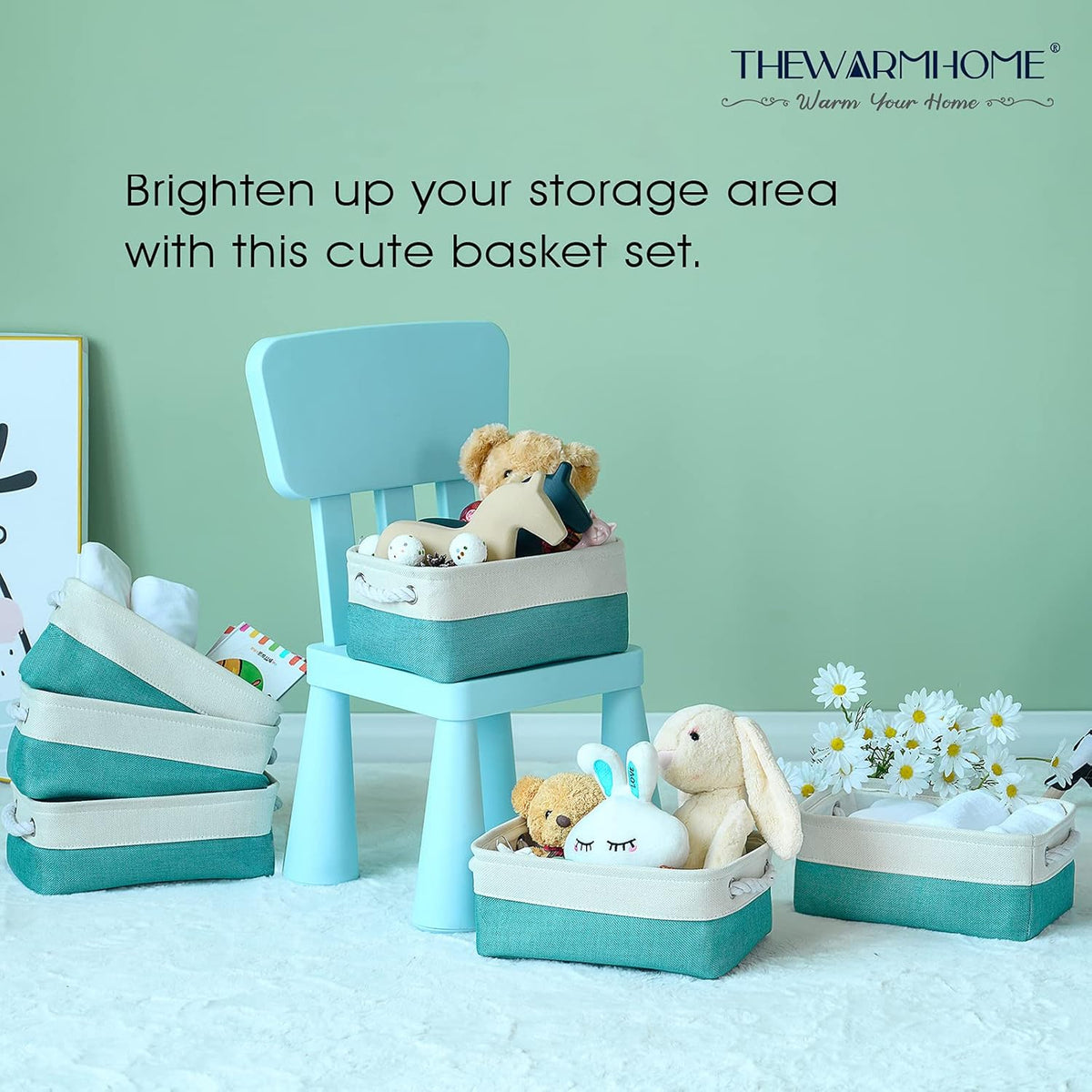 TheWarmHome Storage Bins for Shelves - Small 6 Pack 11.8x7.8x5.2 inch Sturdy Storage Basket