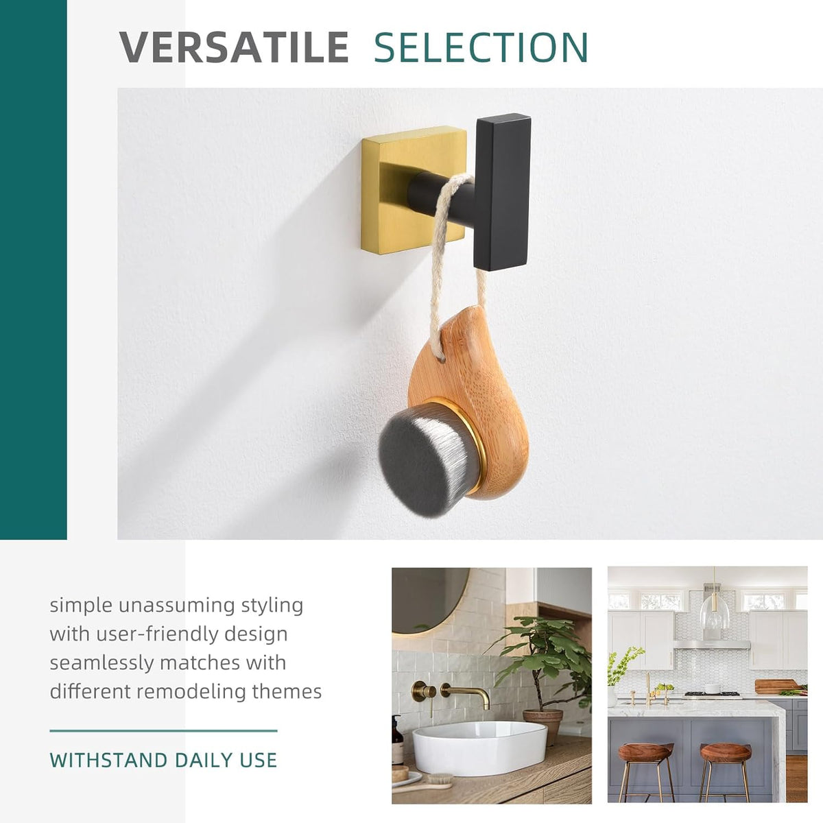 Angle Simple Towel Hook Black & Gold, Stainless Steel Bathroom Towel Holder, Robe Hook, Kitchen