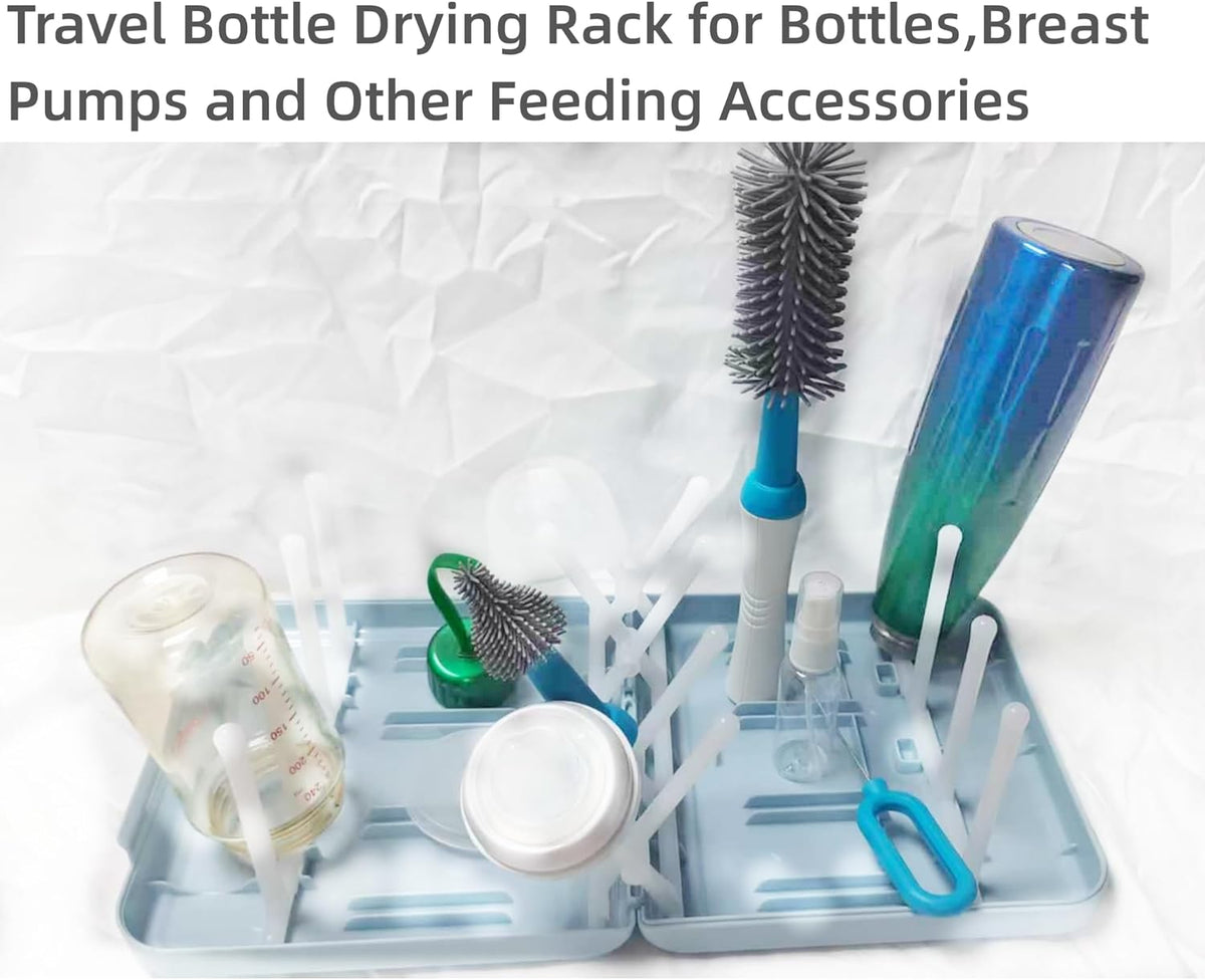 Travel Bottle Drying Rack Space Saving,Foldable Bottle Drain Rack with 16 Ribs,Portable Baby Bottle