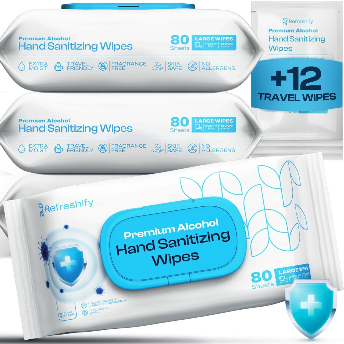 Large Alcohol Wipes 75% Unscented Hand Sanitizing Wipes (320 count +12 travel wipes) Alcohol Wipes