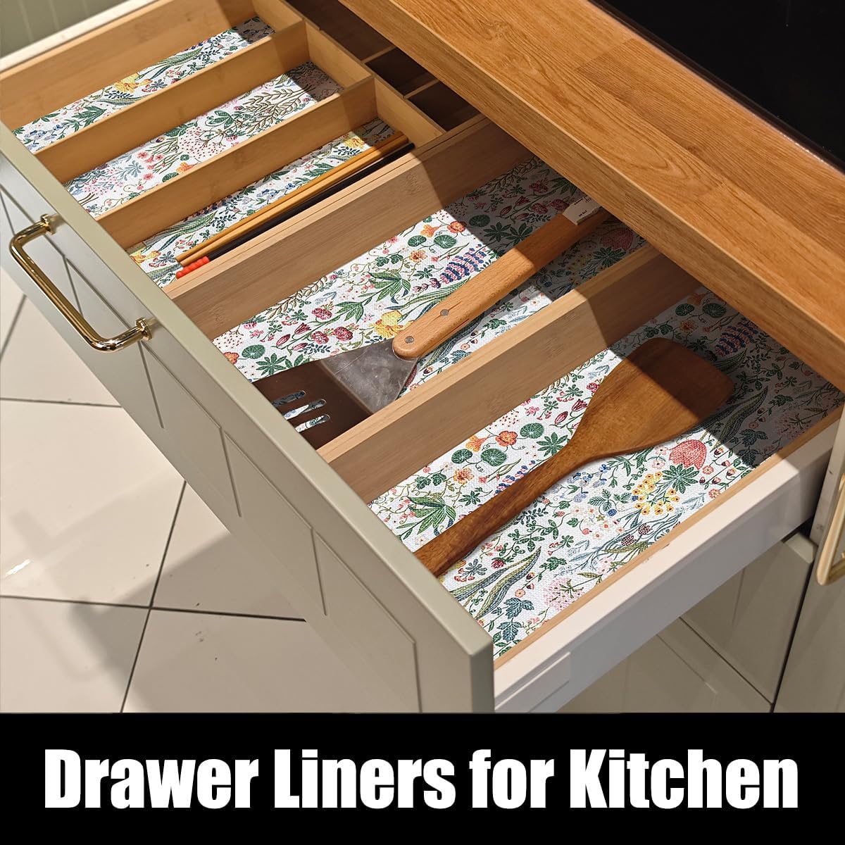 Floral Shelf Drawer Liners, Non Adhesive and Strong Non-Slip Colorful Cabinet Drawer Shelf Liners
