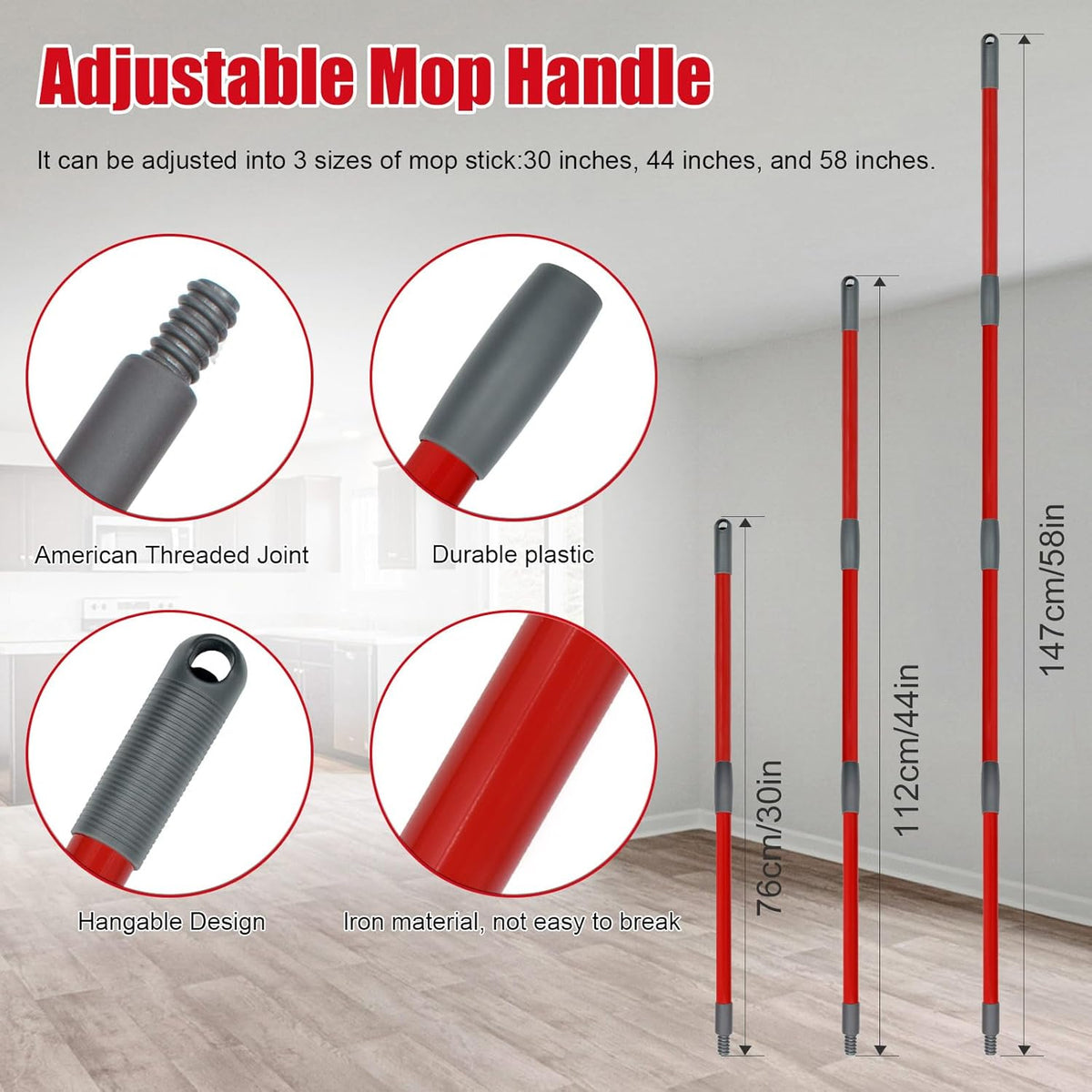 Mop Handle for Ocedar, Scrub Brush and Spin Mop Base Compatible with O Cedar EasyWring 1 Tank Spin
