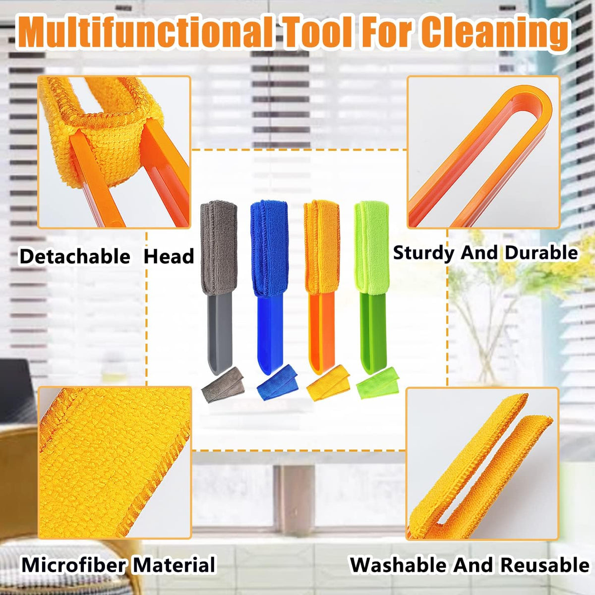 4 Pack Microfiber Blinds Duster, 4 Removable and Washable Sleeves, Cleaner for Window Blinds, Air