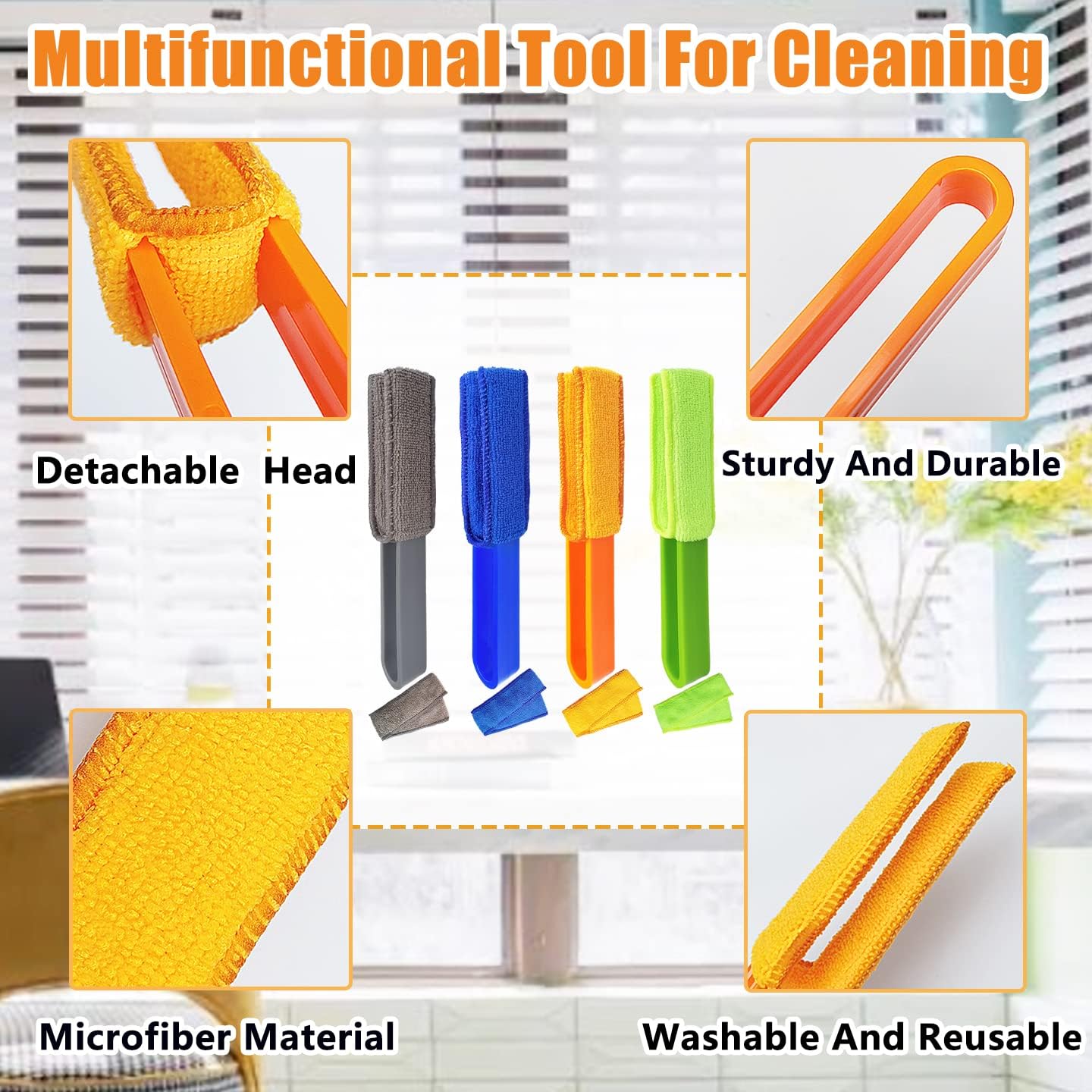 4 Pack Microfiber Blinds Duster, 4 Removable and Washable Sleeves, Cleaner for Window Blinds, Air