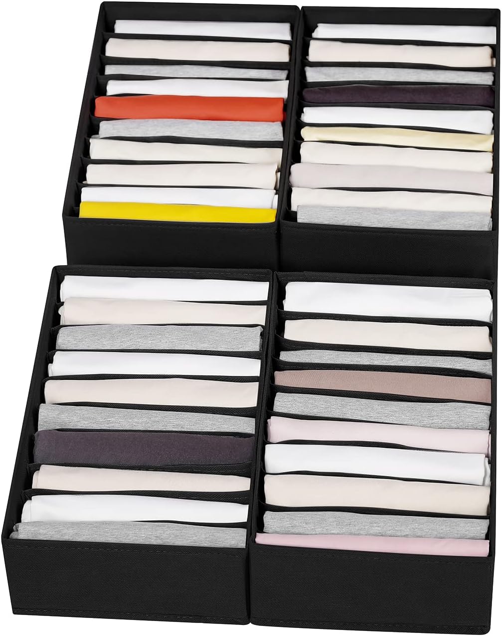 4 Packs T-shirt Drawer Organizers for Clothing,10 Grids Compartment Wardrobe Storage Box, Washable