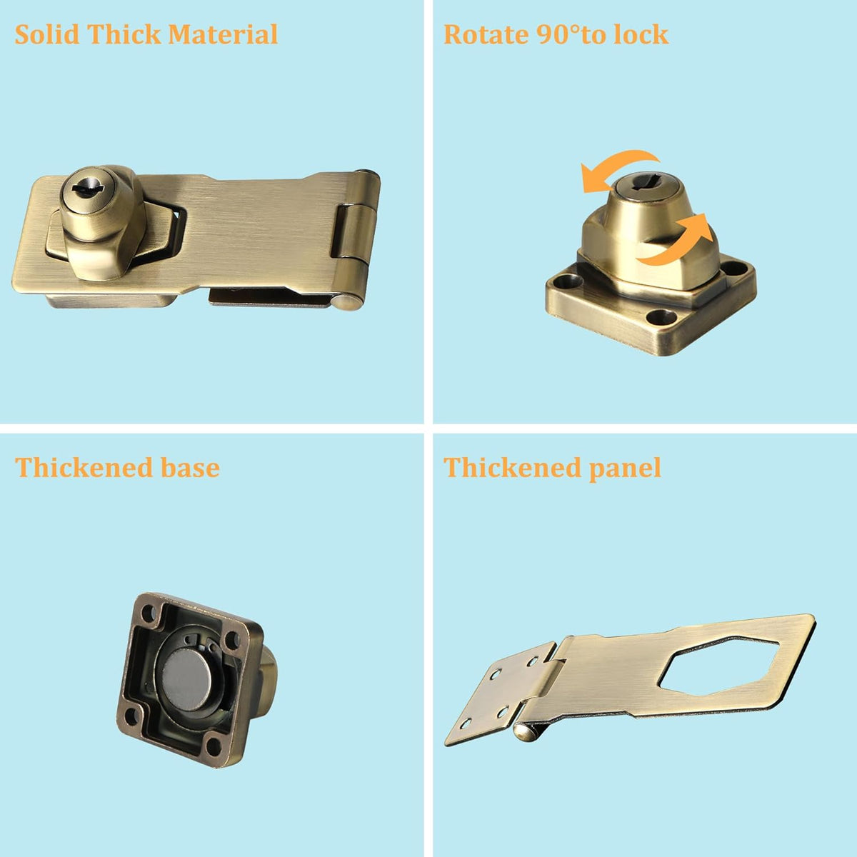Alise Keyed Hasp Lock,4 Inch Safety Packlock Clasp Hasp Lock Latch with Lock,Door Hinge Lock with