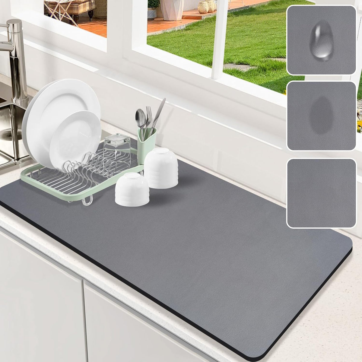 Dish Drying Mat for Kitchen Counter, 17"x31.5" Dish Drying Pad with Non-slip Rubber Backed, Hide
