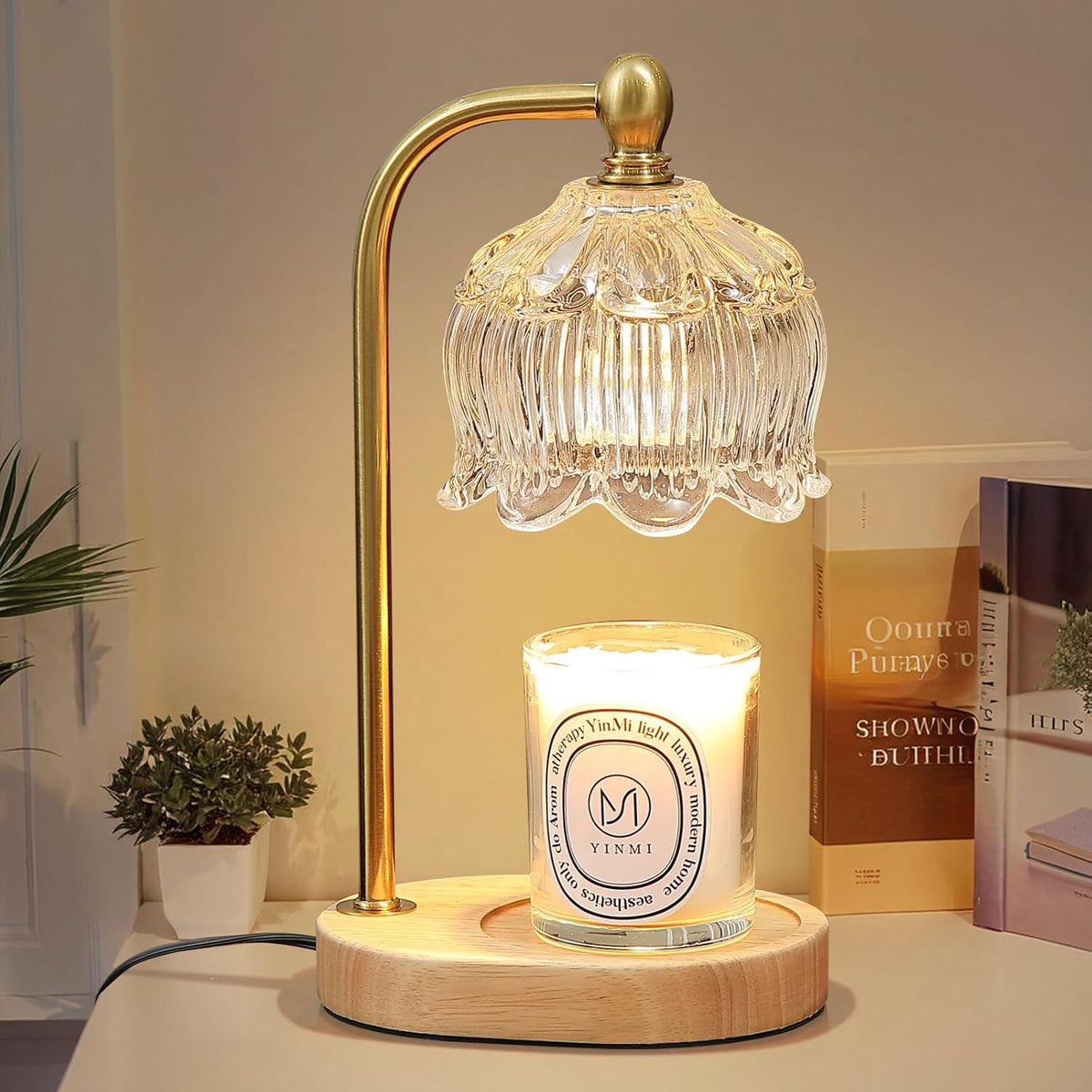 Candle Warmer Lamp with Timer Dimmable,Antique Brass Candle Lamp,Wax Melt Warmer Light for Jar
