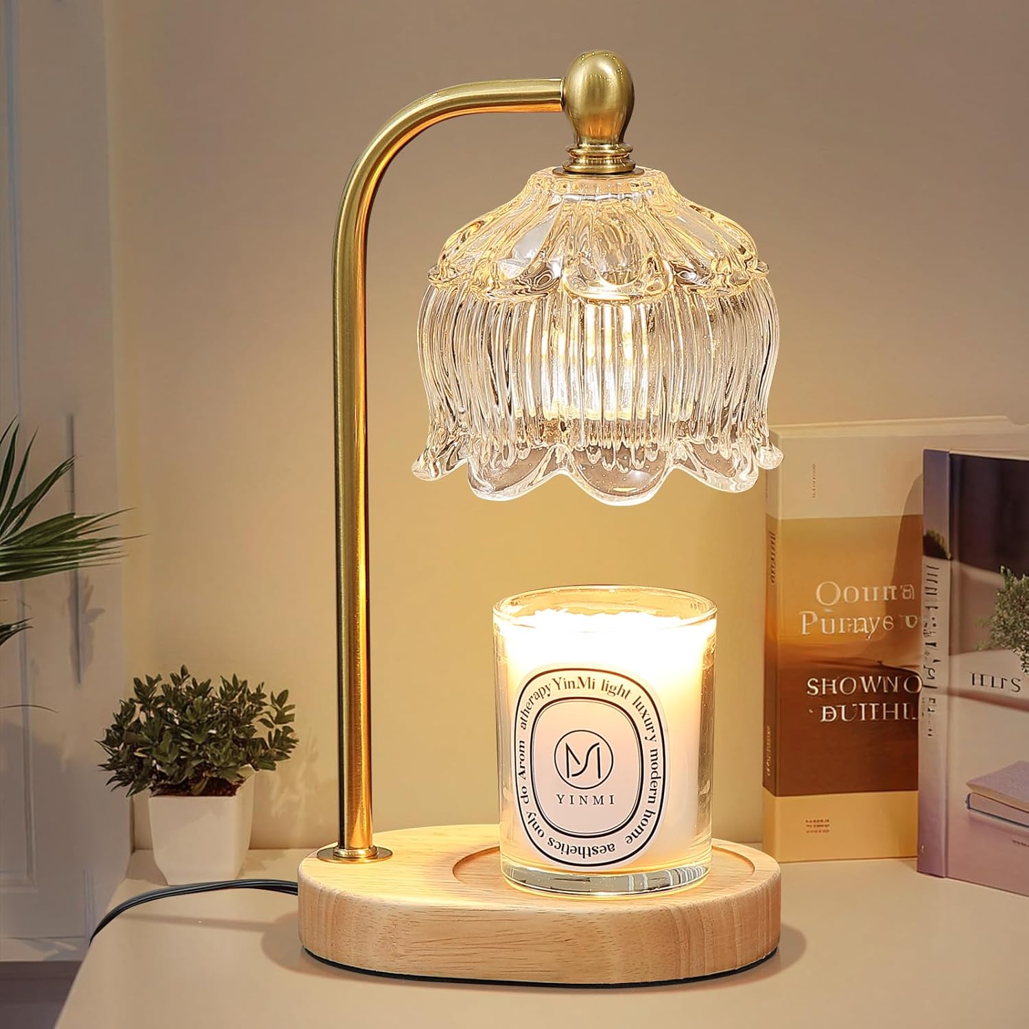 Candle Warmer Lamp with Timer Dimmable,Antique Brass Candle Lamp,Wax Melt Warmer Light for Jar