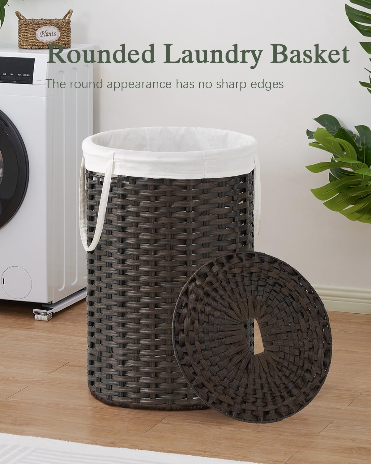 Large Laundry Hamper Laundry Basket Round 34.3 Gal (130 L) Handwoven Wicker Laundry Baskets Rattan