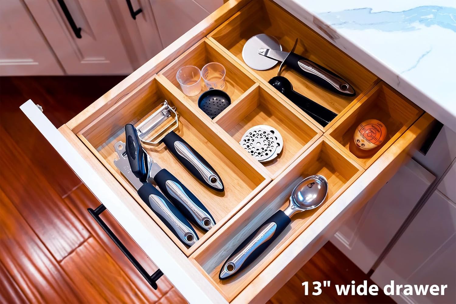 Umilife Drawer Organizer Storage Boxes, 2.5" High Bamboo Drawer Dividers, 5 Rearrangeable Bins for