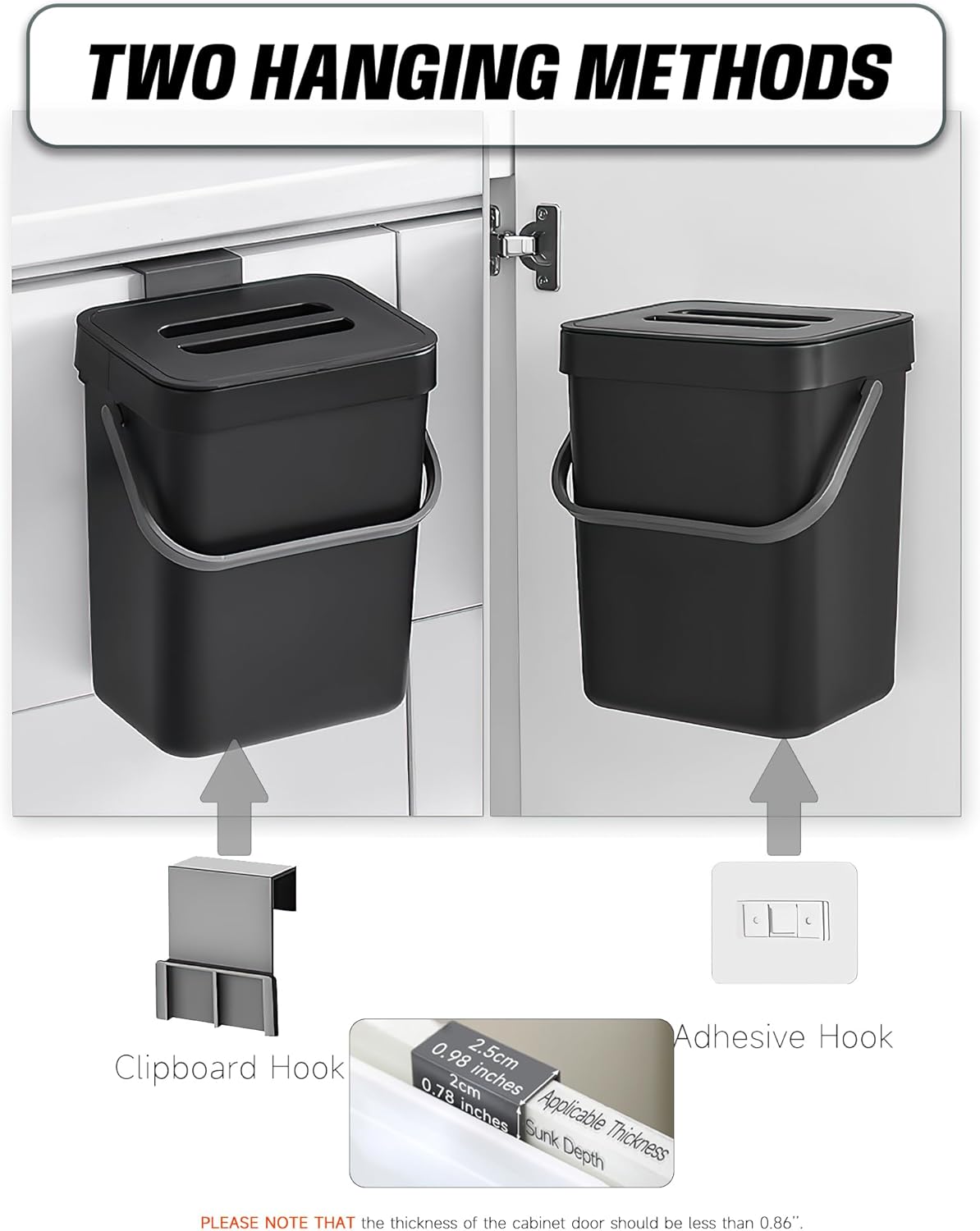 Countertop Compost Bin - 1.3 Gallons Hanging Small Trash Can with Lid for Kitchen Bathroom, Under