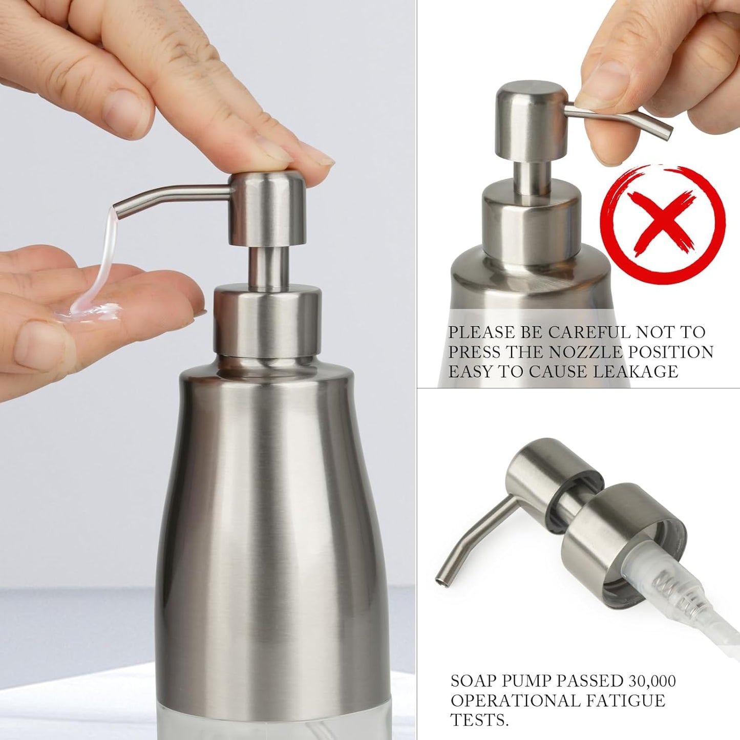 Gaussra Kitchen Soap Dispenser Set with Silicone Tray and Stickers - Brushed Nickel, Stainless