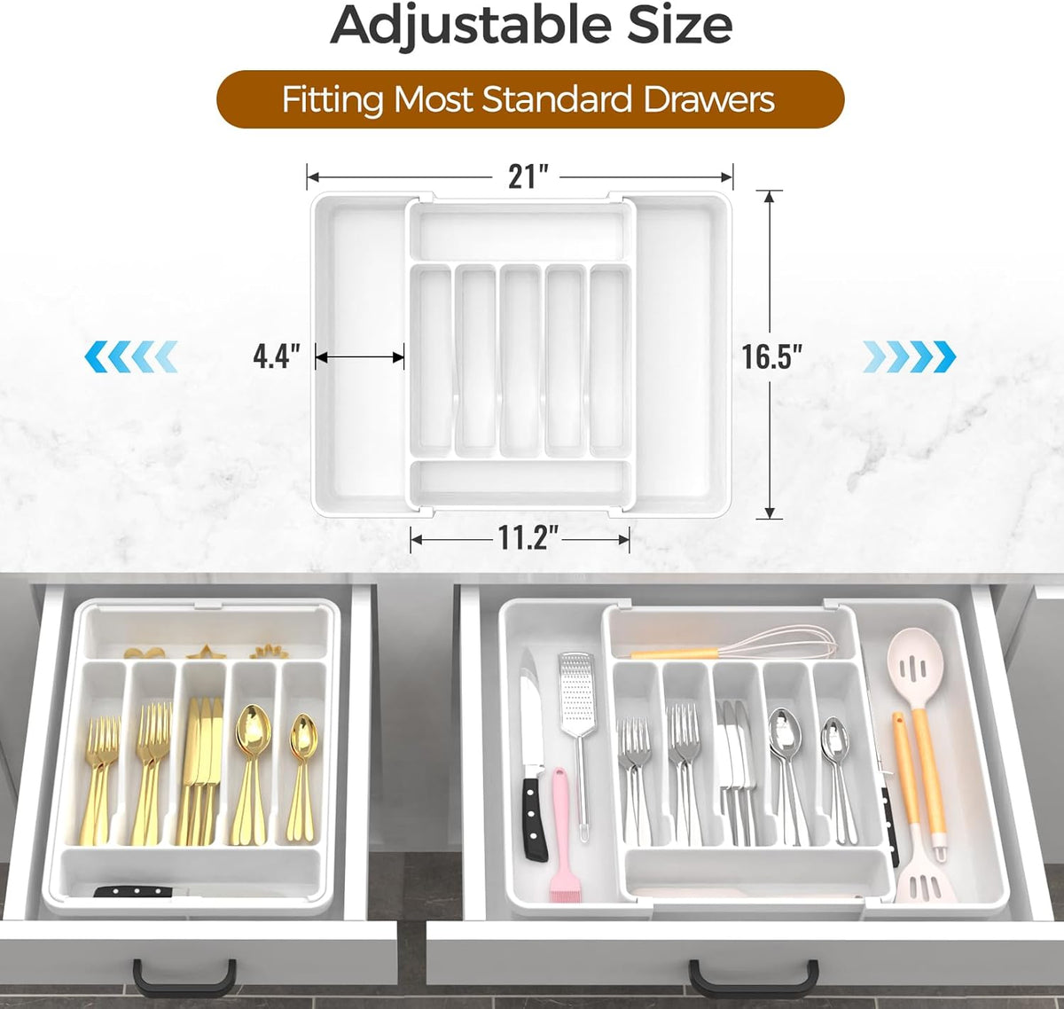 Extra Large Expandable Silverware Organizer, BPA-Free Food-Safe Cutlery Flatware Organizer, Kitchen