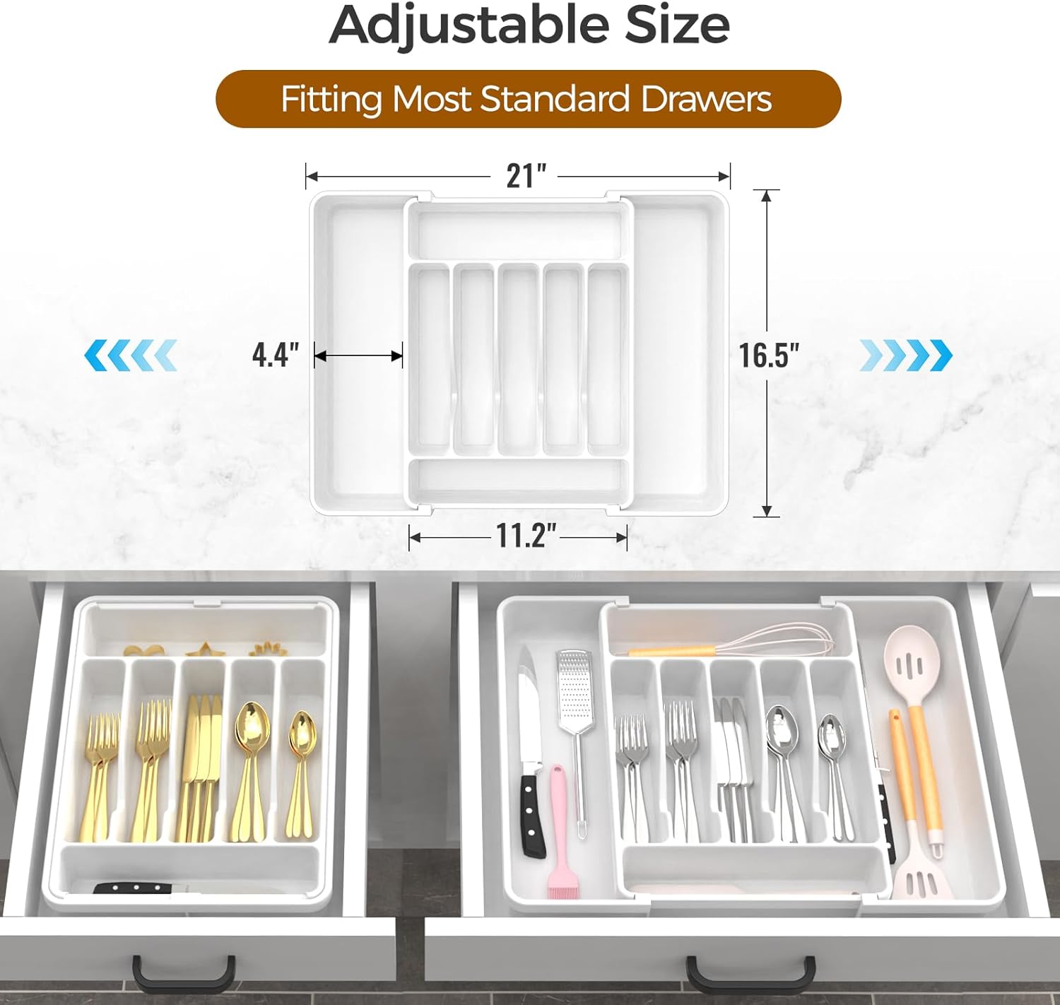 Extra Large Expandable Silverware Organizer, BPA-Free Food-Safe Cutlery Flatware Organizer, Kitchen