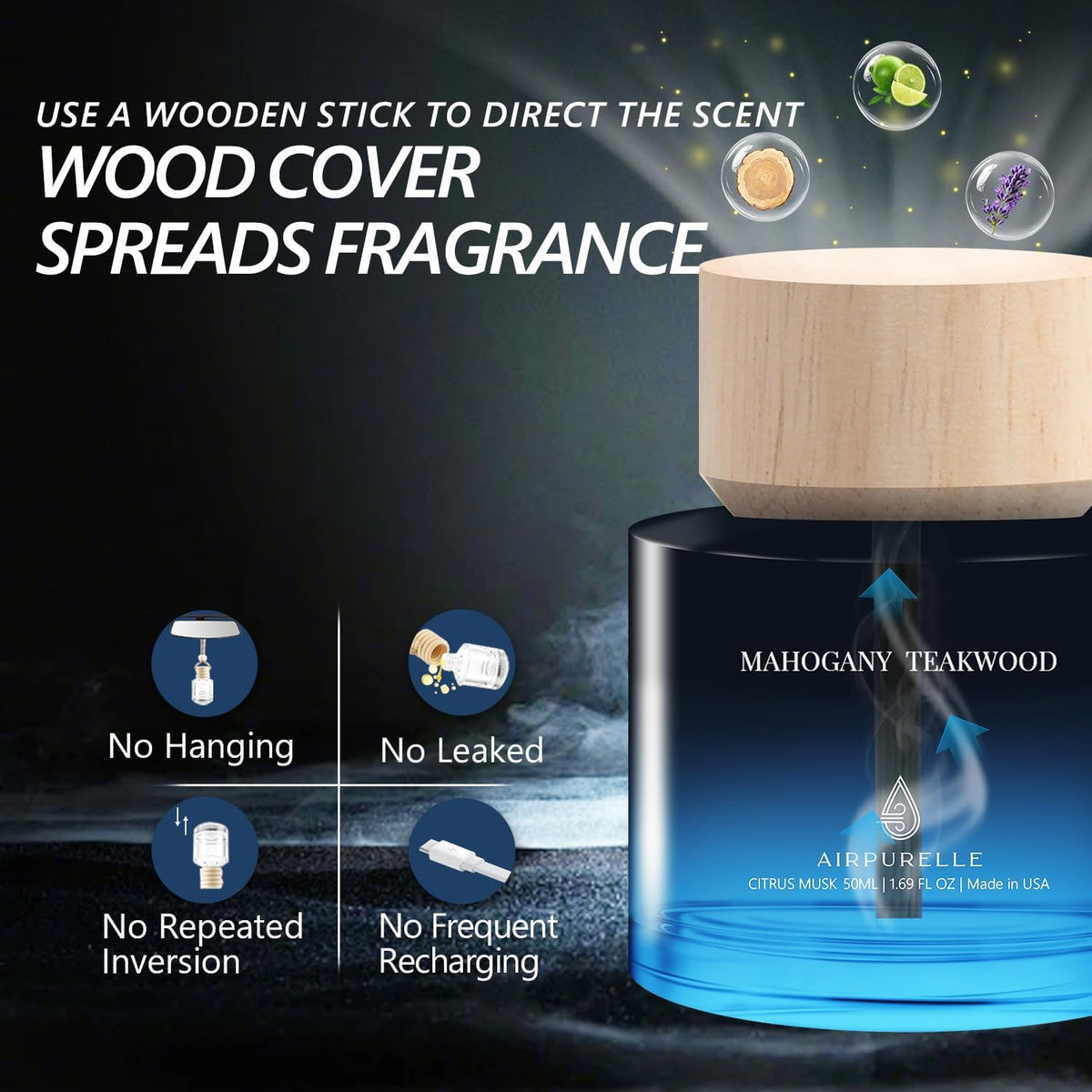 Car Air Freshener for Men & Women – Long-Lasting Mahogany Teakwood Essential Oil Diffuser for Car