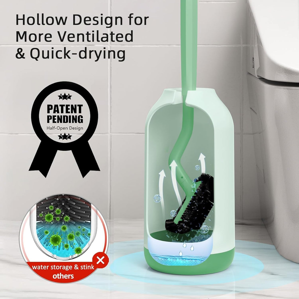 HAMITOR Toilet Bowl Brush Holder Set: Bathroom Deep Cleaning Toilet Cleaner Scrubber Under Rim with