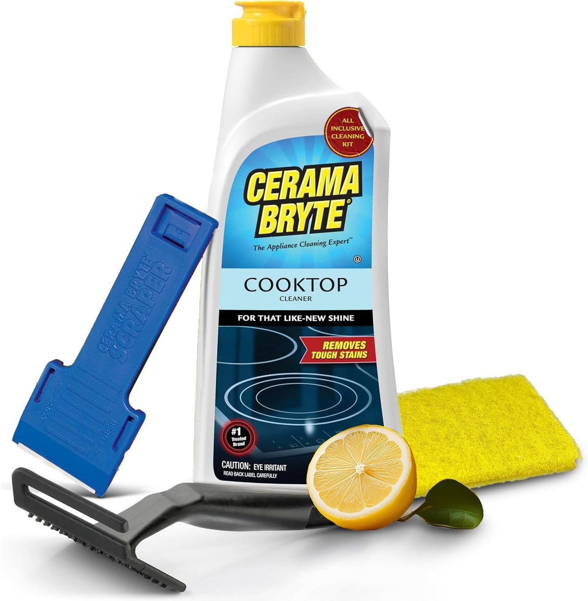 Cerama Bryte Glass Cooktop and Stove Top Cleaner Combo Kit - Includes Cleaning Tool, Razor, Scraper
