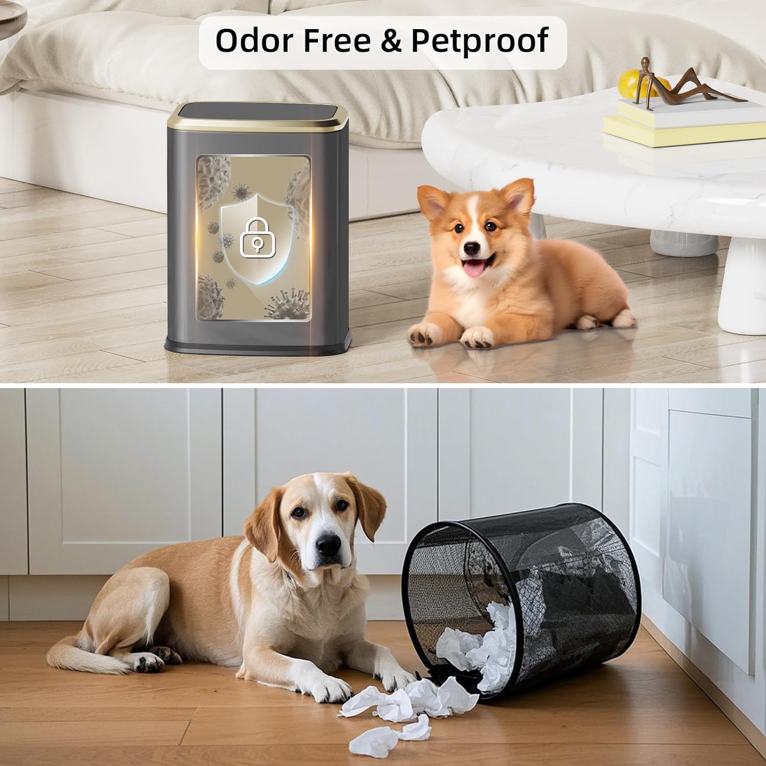 8L/2.1 Gal Small Bathroom Trash Can with Lid, Swing-Top Rectangular Waste Bin, Stainless Steel