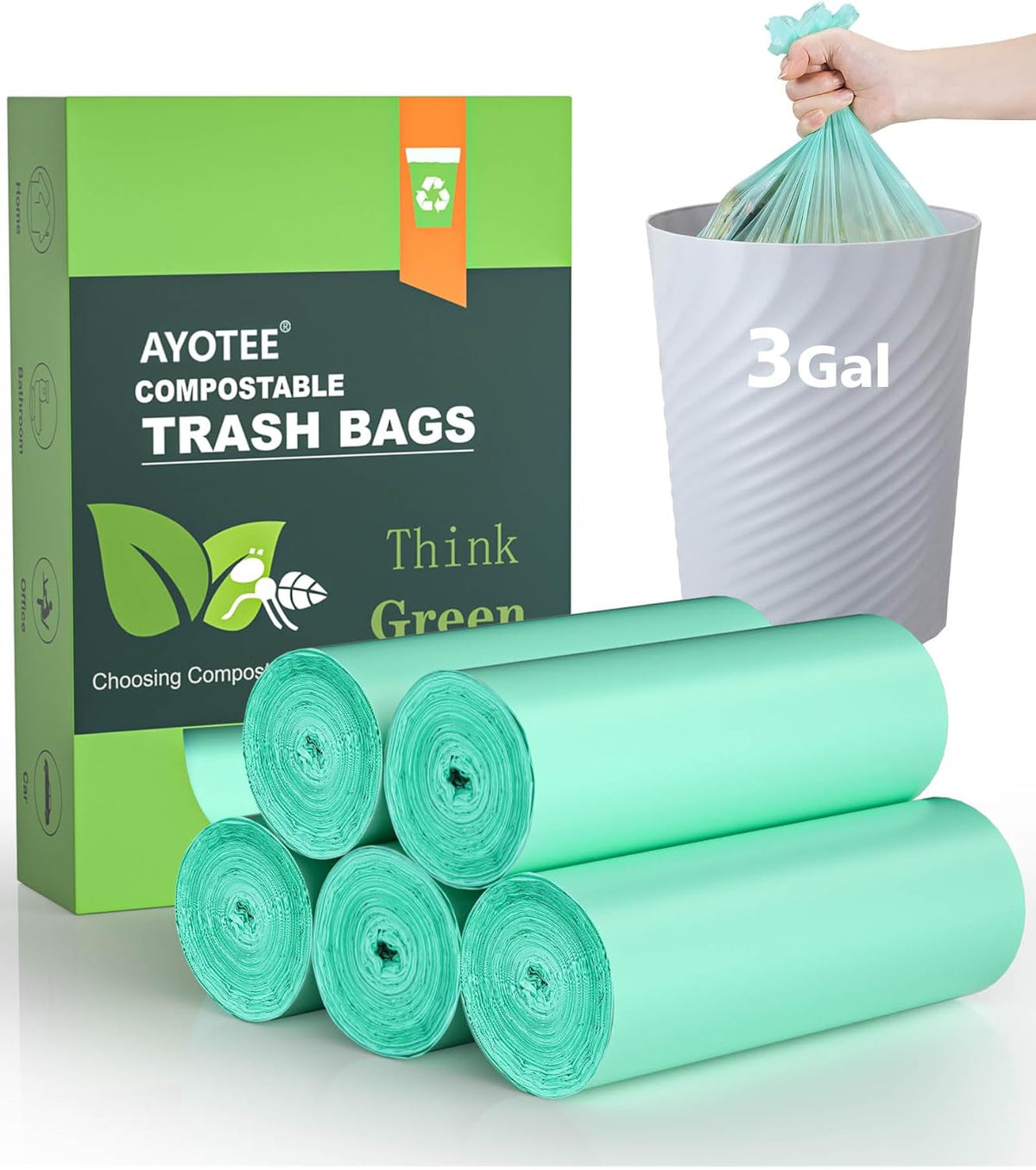 Compost Bags 3 Gallon 125 Packs,AYOTEE Compostable Trash Bags 3 Gallon, Small Biodegradable Trash