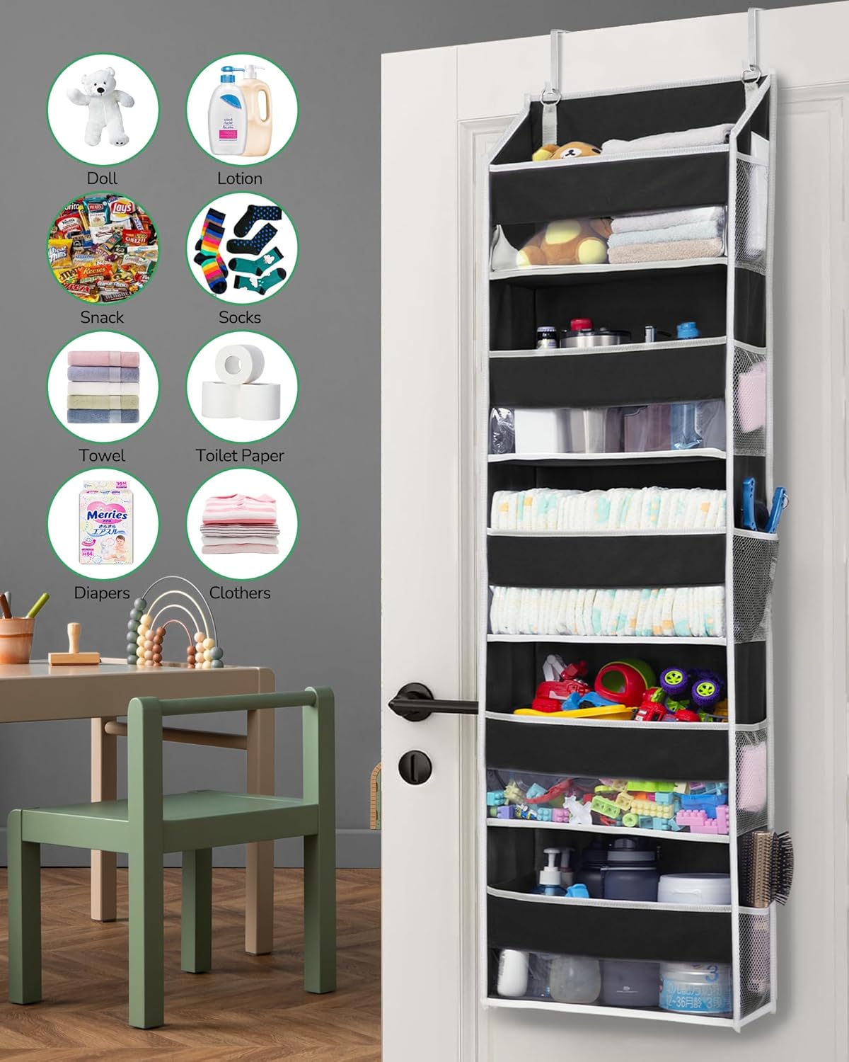 ULG 1 Pack Over The Door Organizer – 5 Shelf Door Organizer Hanging & 10 Side Pockets, Reinforced